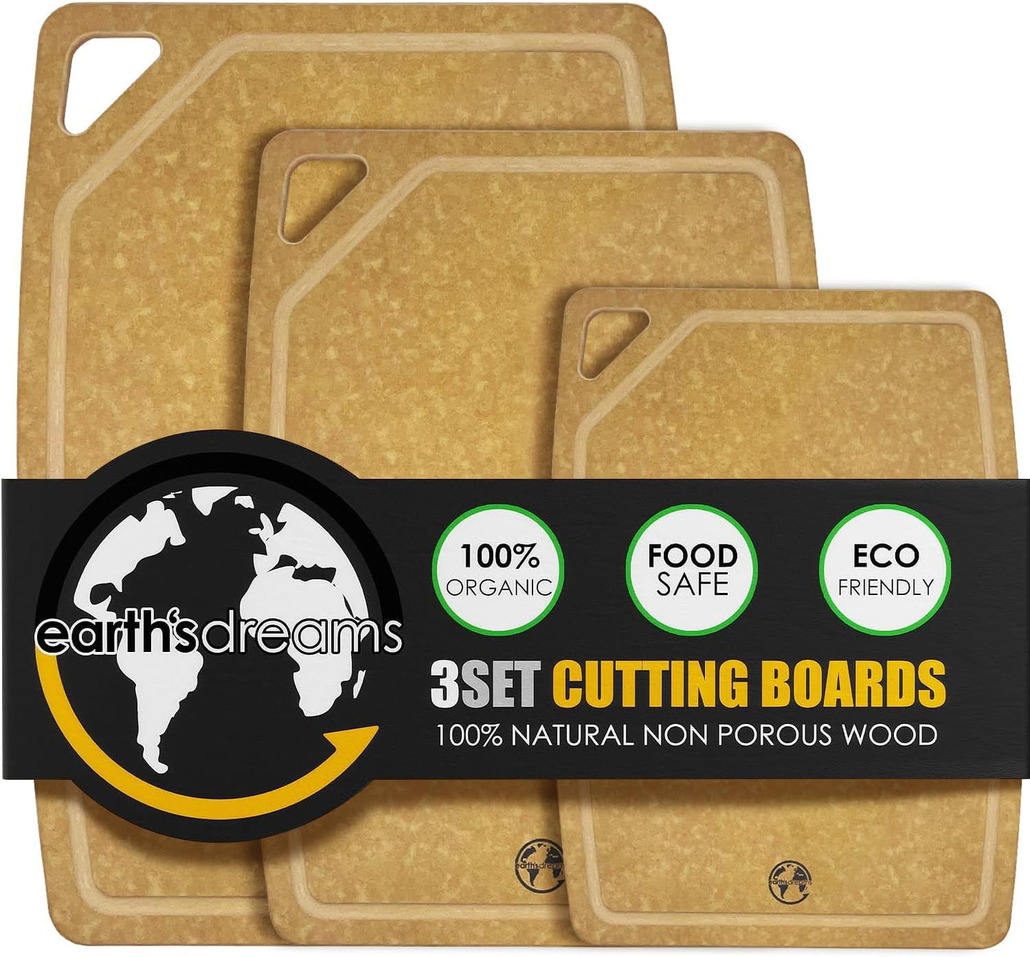 Earths Dreams Wood Cutting Board Set - Durable & Dishwasher Safe