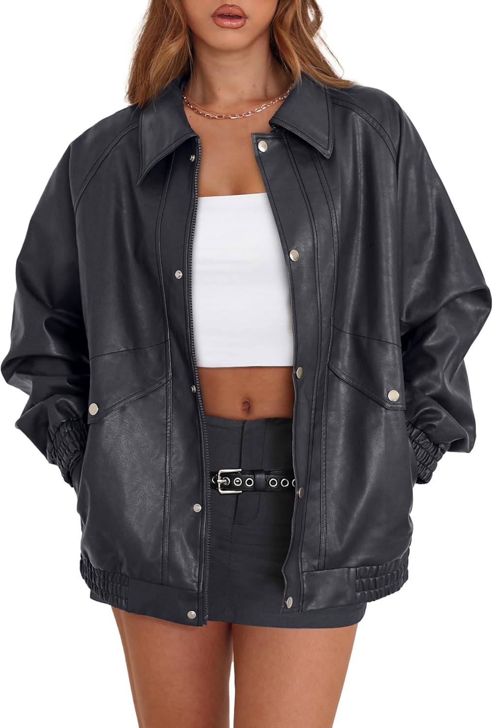 XIEERDUO Women's Oversized Faux Leather Motorcycle Jacket 2025
