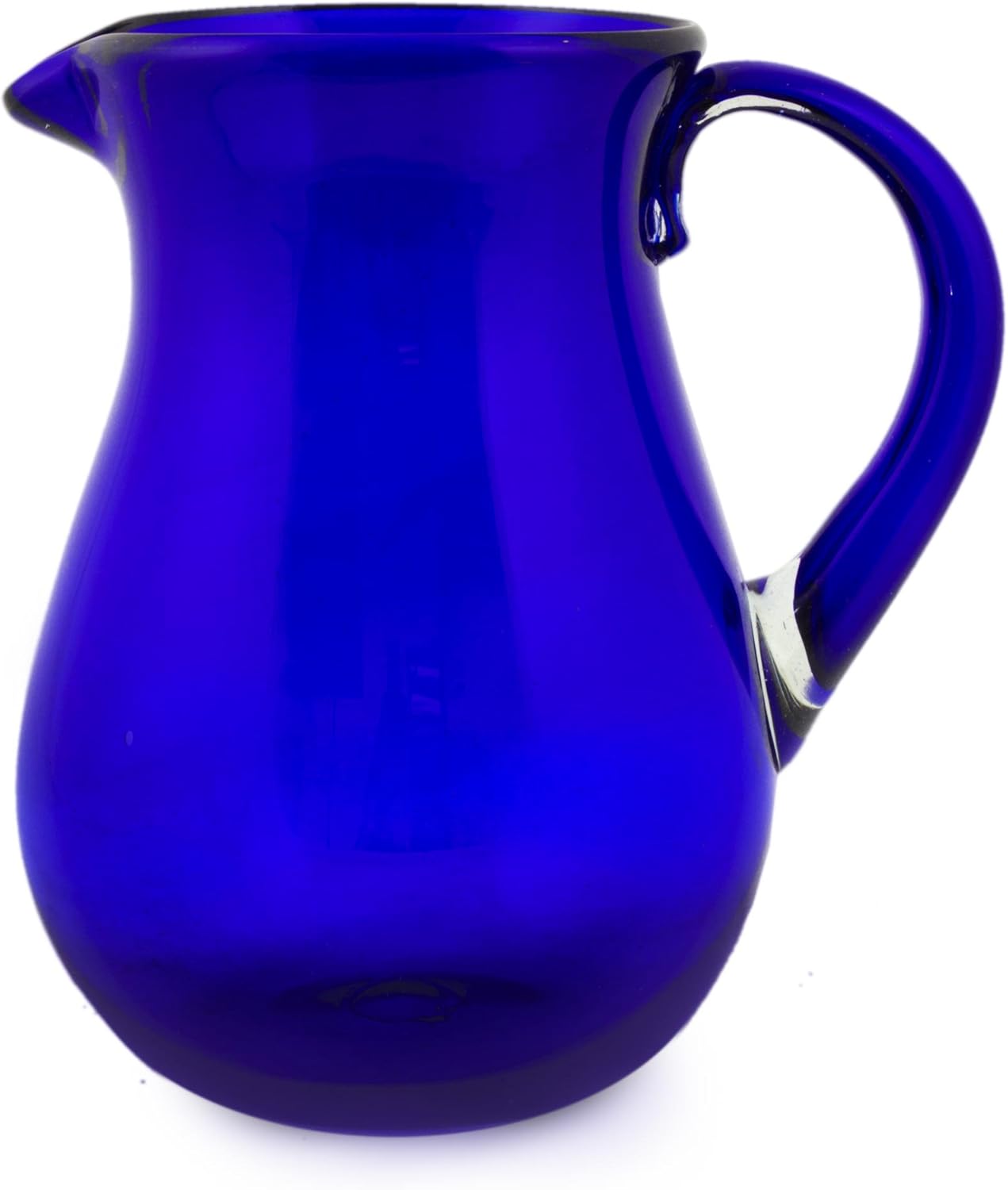 Large Blue Hand Blown Glass Pitcher for Water and More