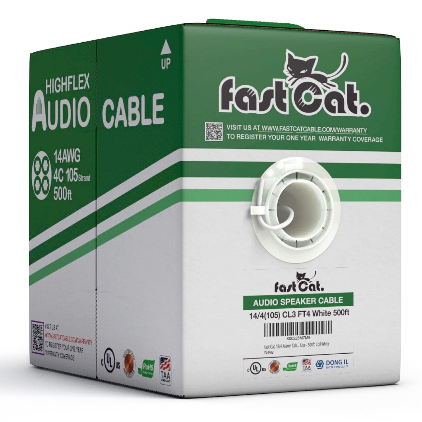 Fast Cat. 14G Speaker Cable - UL Listed & CMR/CL3R Rated - 500ft Bulk, Oxygen-Free Copper