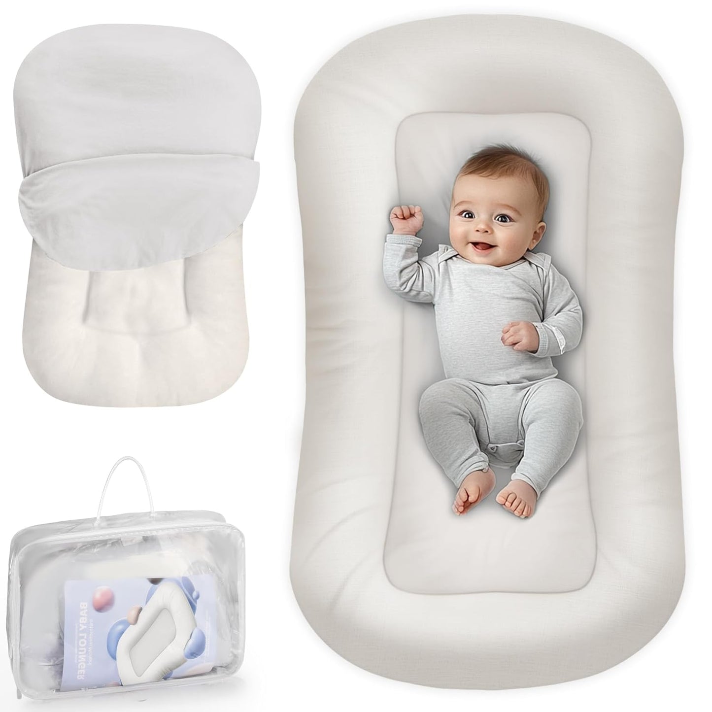 Baby Lounger for Newborns - Soft Cotton Infant Nest for Comfort