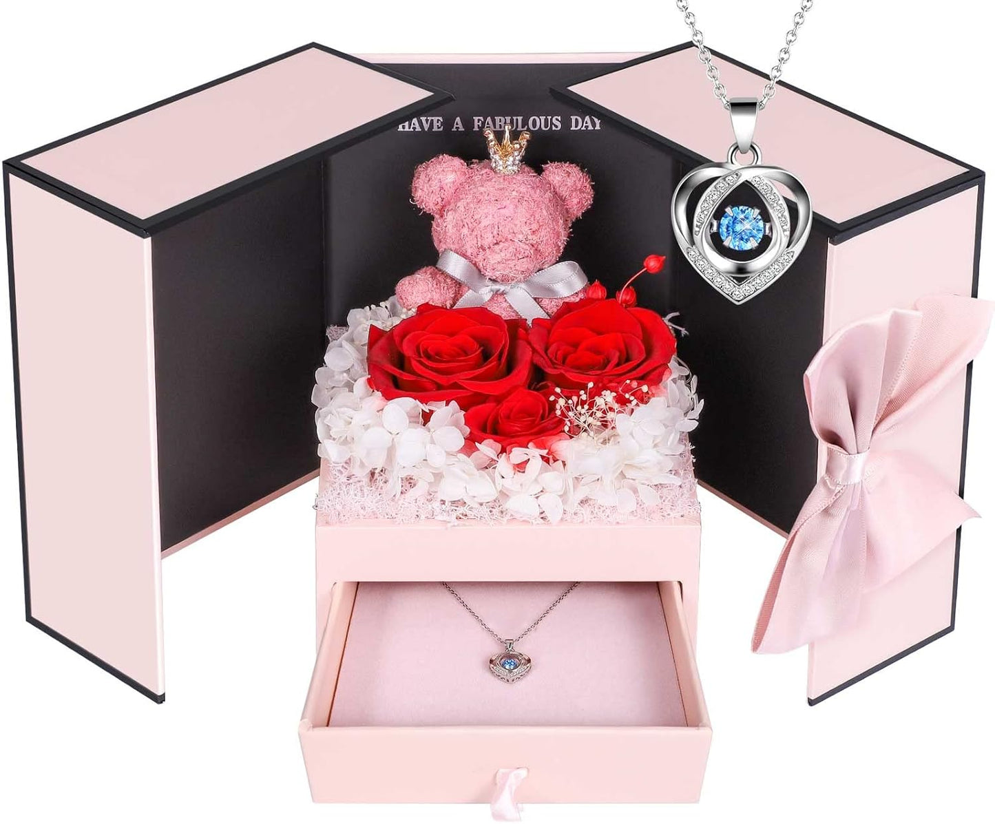 Preserved Rose Gifts for Her with Sterling Silver Necklace