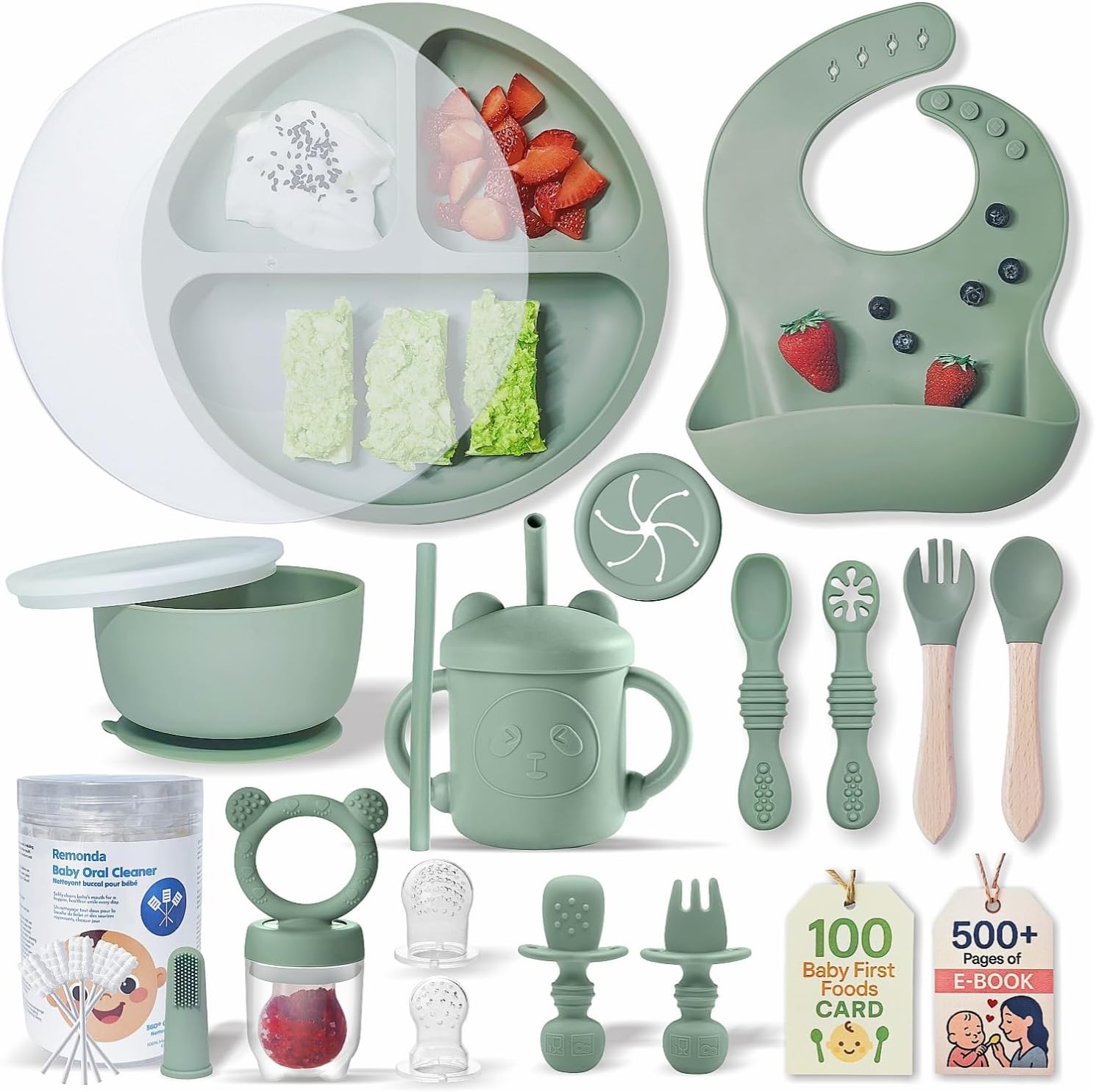 Remonda 23-Piece BPA-Free Silicone Baby Feeding Set for Self Feeding