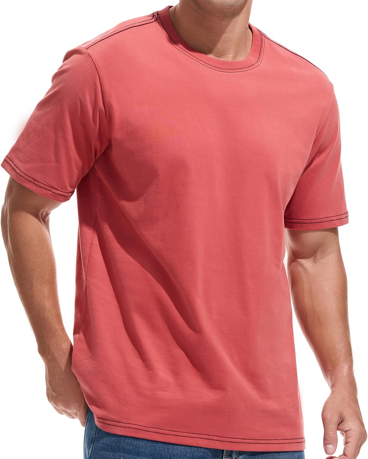 VEIISAR Men's Heavy Weight Crew Neck T-Shirt for Comfort