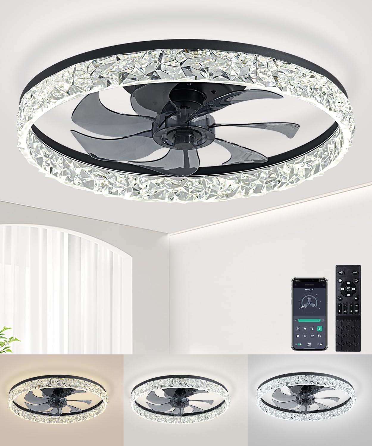 AQUBT Ceiling Fans with Lights and Remote for Bedrooms