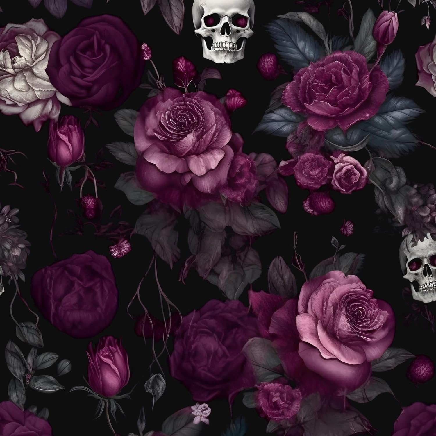 Black Floral Wallpaper Peel and Stick Vintage Sugar Skull Design