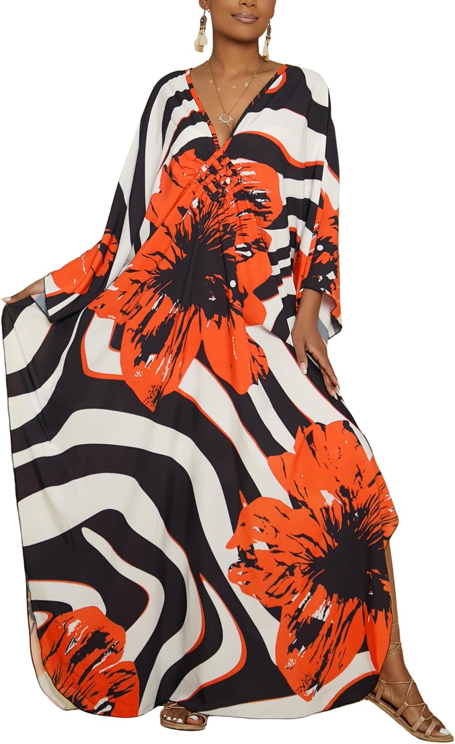 Bsubseach Women Floral Print Kaftan Dress for Summer Fun