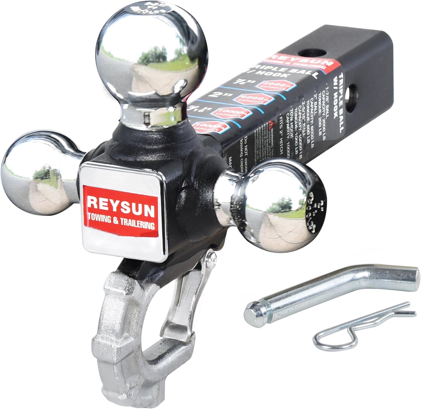Trailer Hitch Tri-Ball Hitch with Hook for Heavy Duty Towing