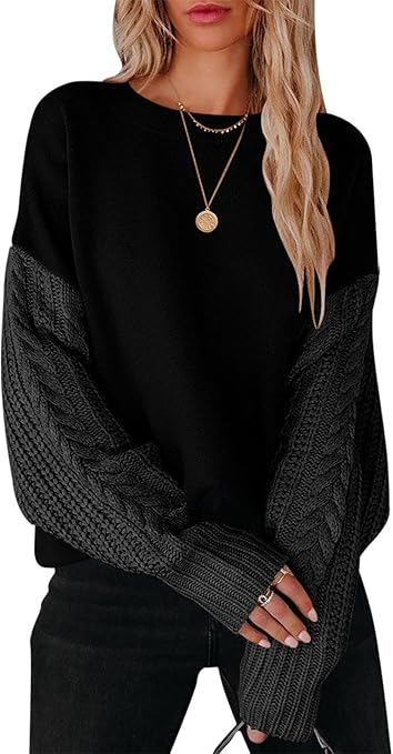 ANRABESS Women's Oversized Crew Neck Chunky Knit Sweater