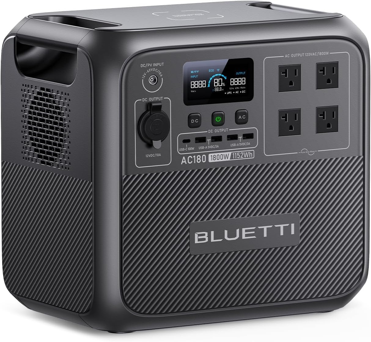 BLUETTI AC180 Portable Power Station: Fast Charging, 1152Wh Solar Generator