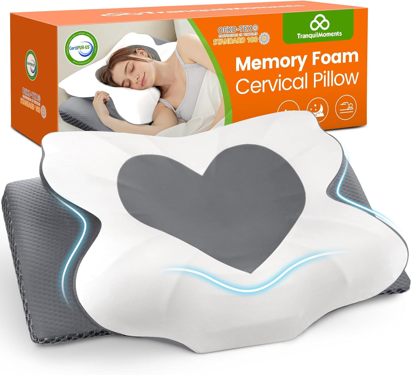 Cervical Neck Pillow for Sleeping, Ergonomic Memory Foam Support