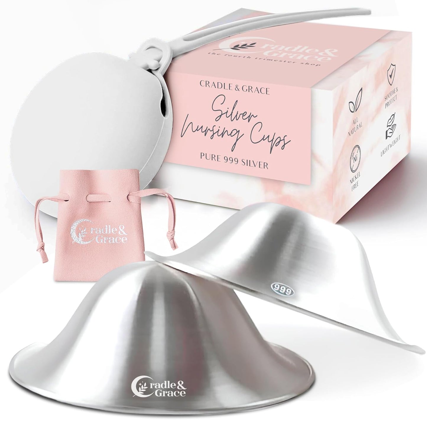 Cradle & Grace Silver Nursing Cups for Breastfeeding Comfort