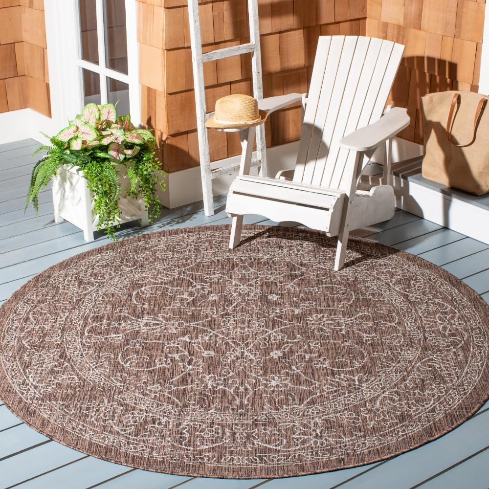SAFAVIEH Courtyard Collection 6ft 7in Round Rug for Indoor/Outdoor