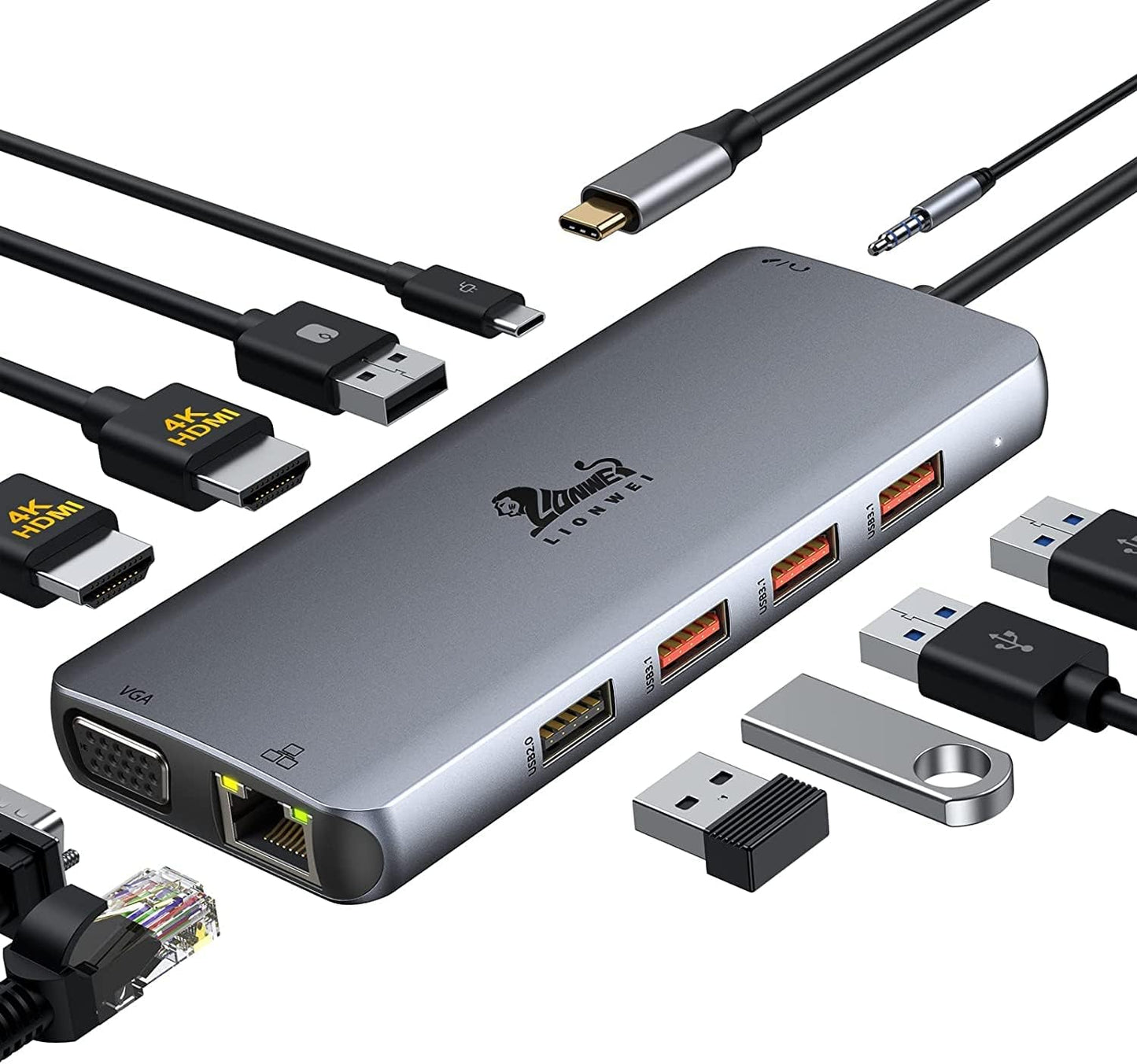LIONWEI Laptop Docking Station Dual Monitor with 11 Ports