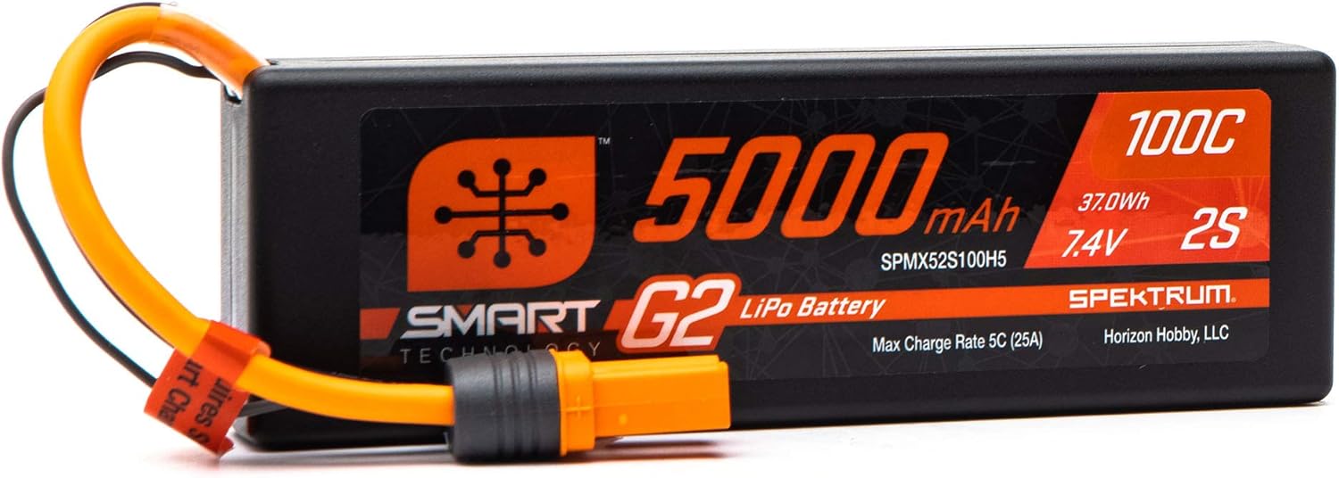 Spektrum 7.4V 5000mAh 2S 100C Smart G2 Hardcase LiPo Battery