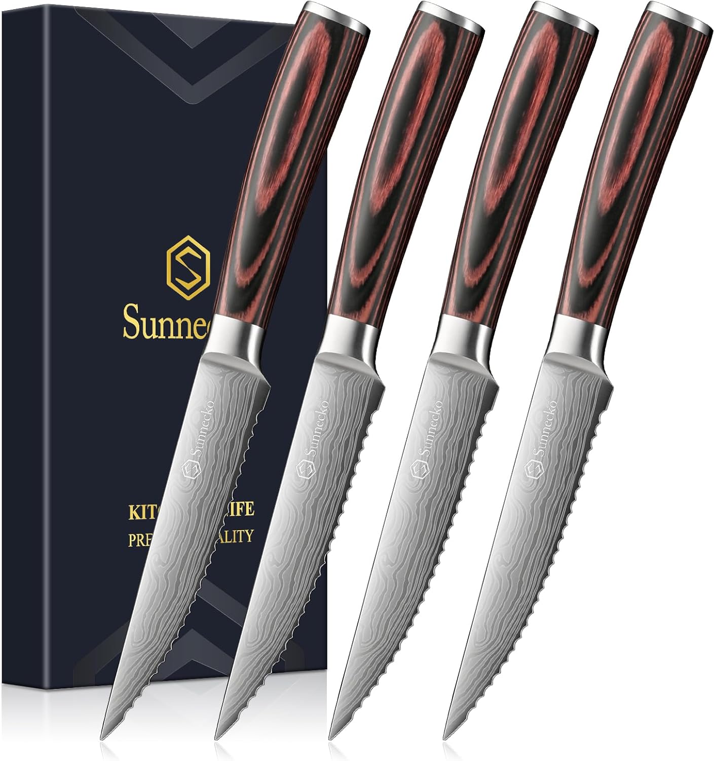 Sunnecko Razor-Sharp Steak Knives Set of 4 for Perfect Slicing