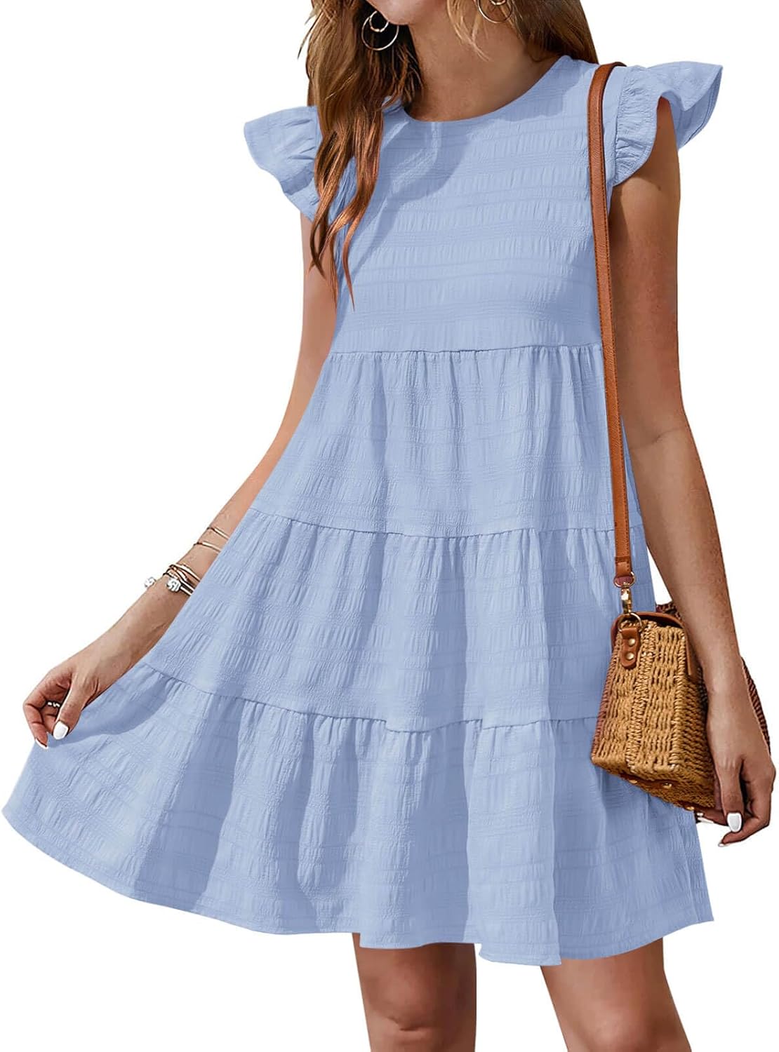 Yousify Summer Dresses for Women Ruffle Sleeve Mini Babydoll