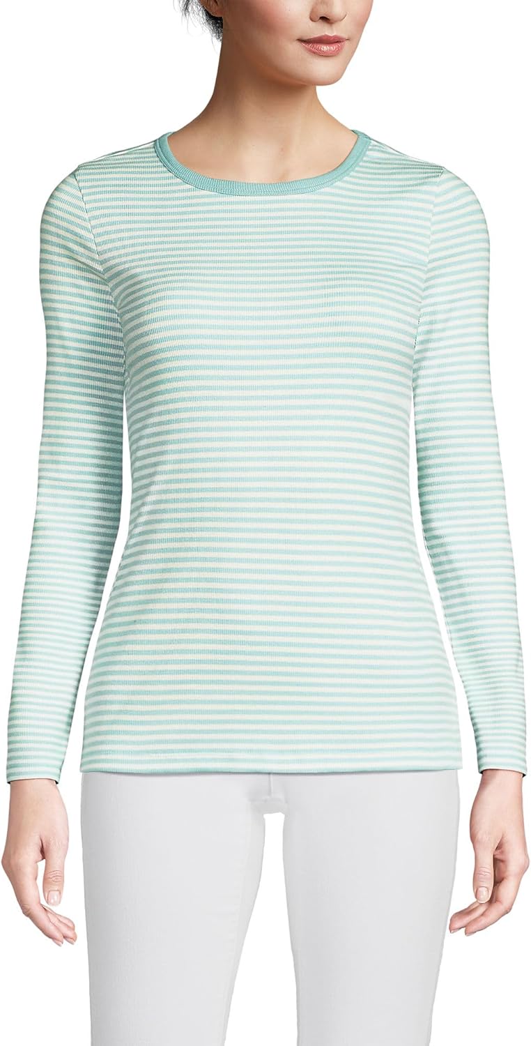 Lands' End Women's Cotton Rib Knit T-Shirt for Everyday Comfort