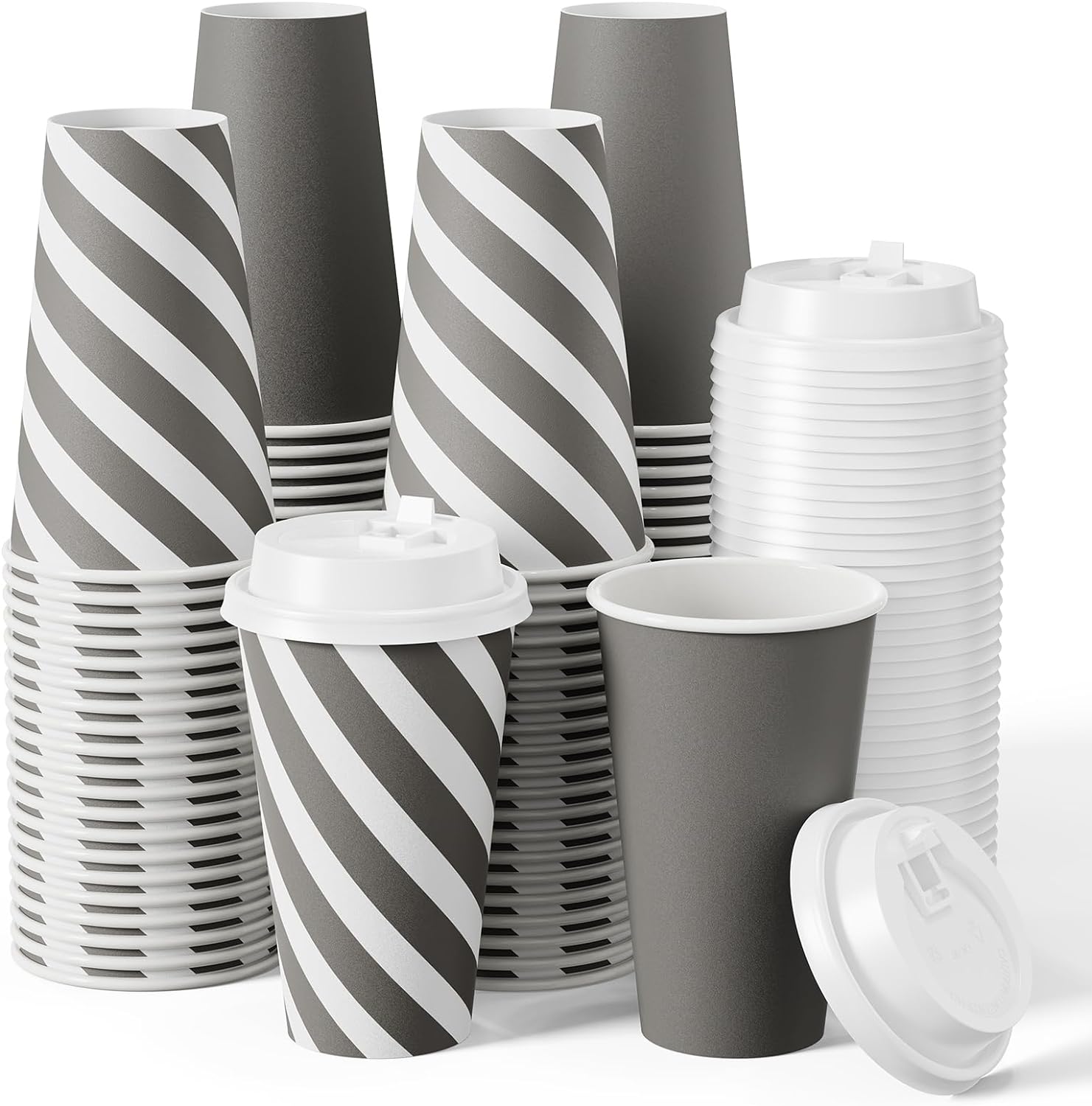 100 Pack 16 oz Disposable Coffee Cups with Lids - Perfect for Home, Business & Cafe!