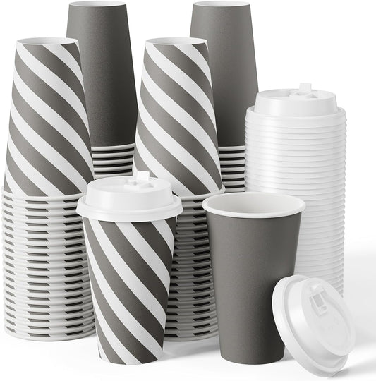 100 Pack 16 oz Disposable Coffee Cups with Lids - Perfect for Home, Business & Cafe!