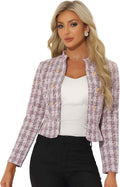 Allegra K Vintage Tweed Jacket for Women - Stand Collar Cropped Blazer