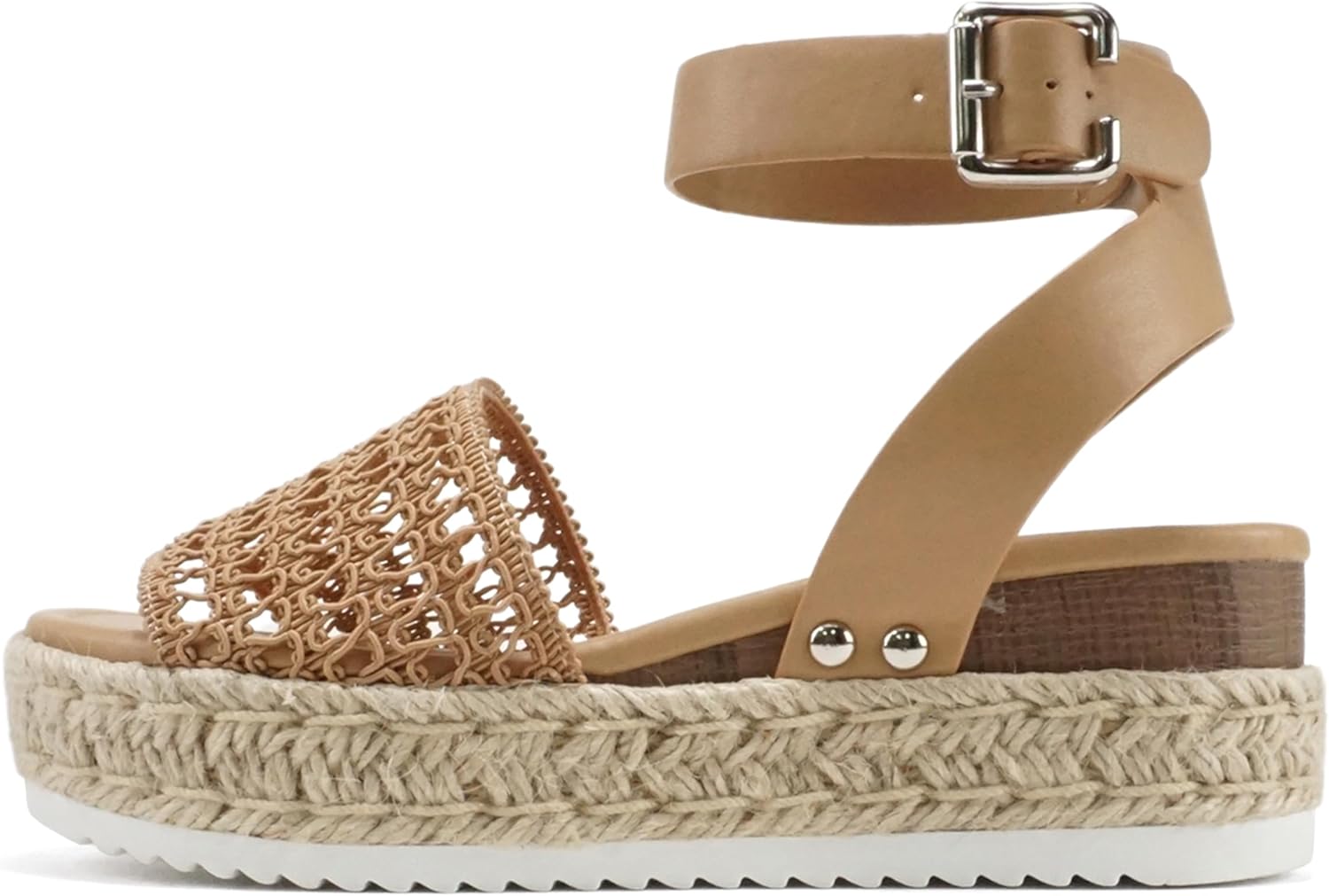 Soda Open Toe Buckle Ankle Strap Espadrilles Flatform Wedge Sandal