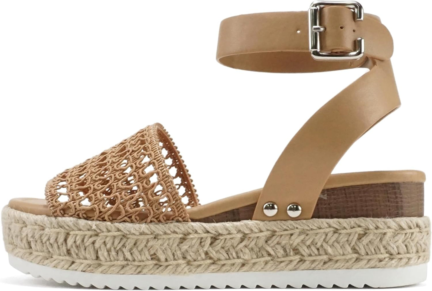 Soda Open Toe Buckle Ankle Strap Espadrilles Flatform Wedge Sandal