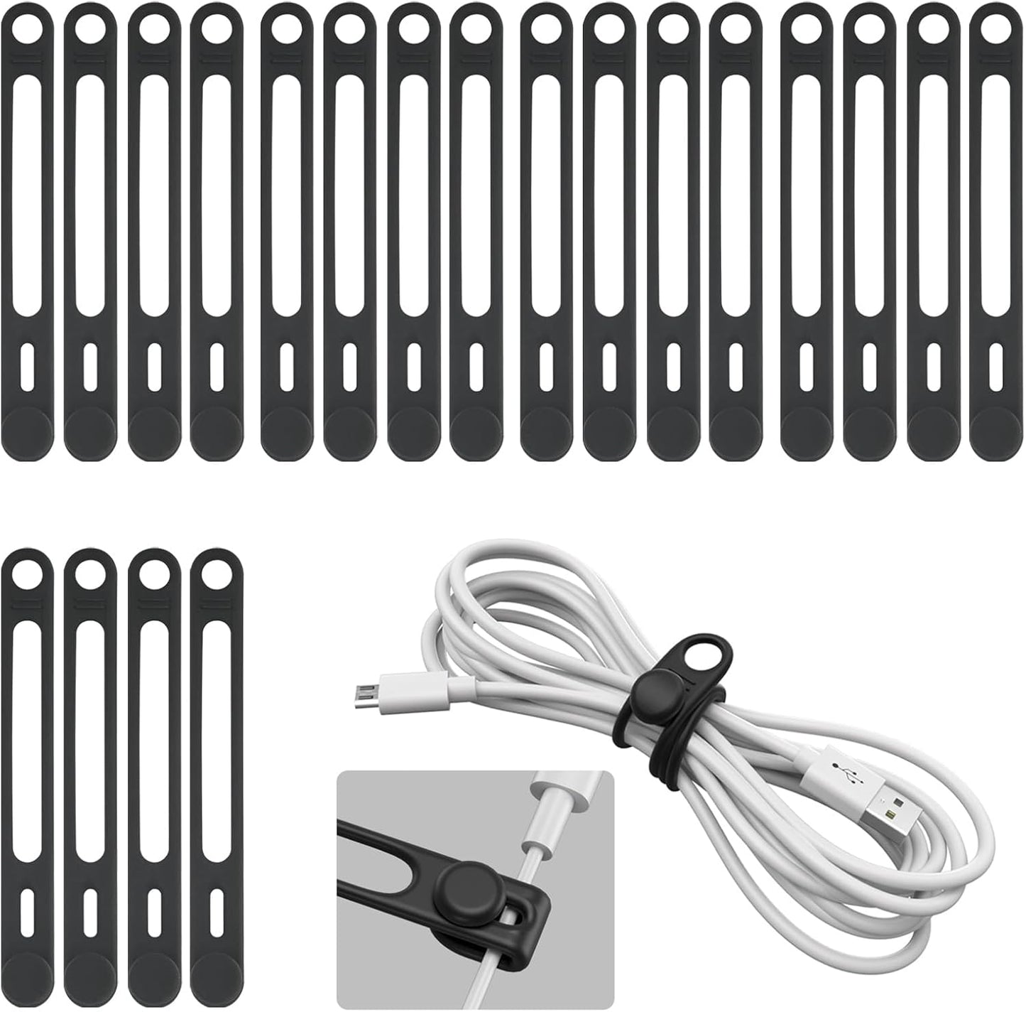 Kanemc Reusable Cable Ties - 20-Pack Cord Organizer