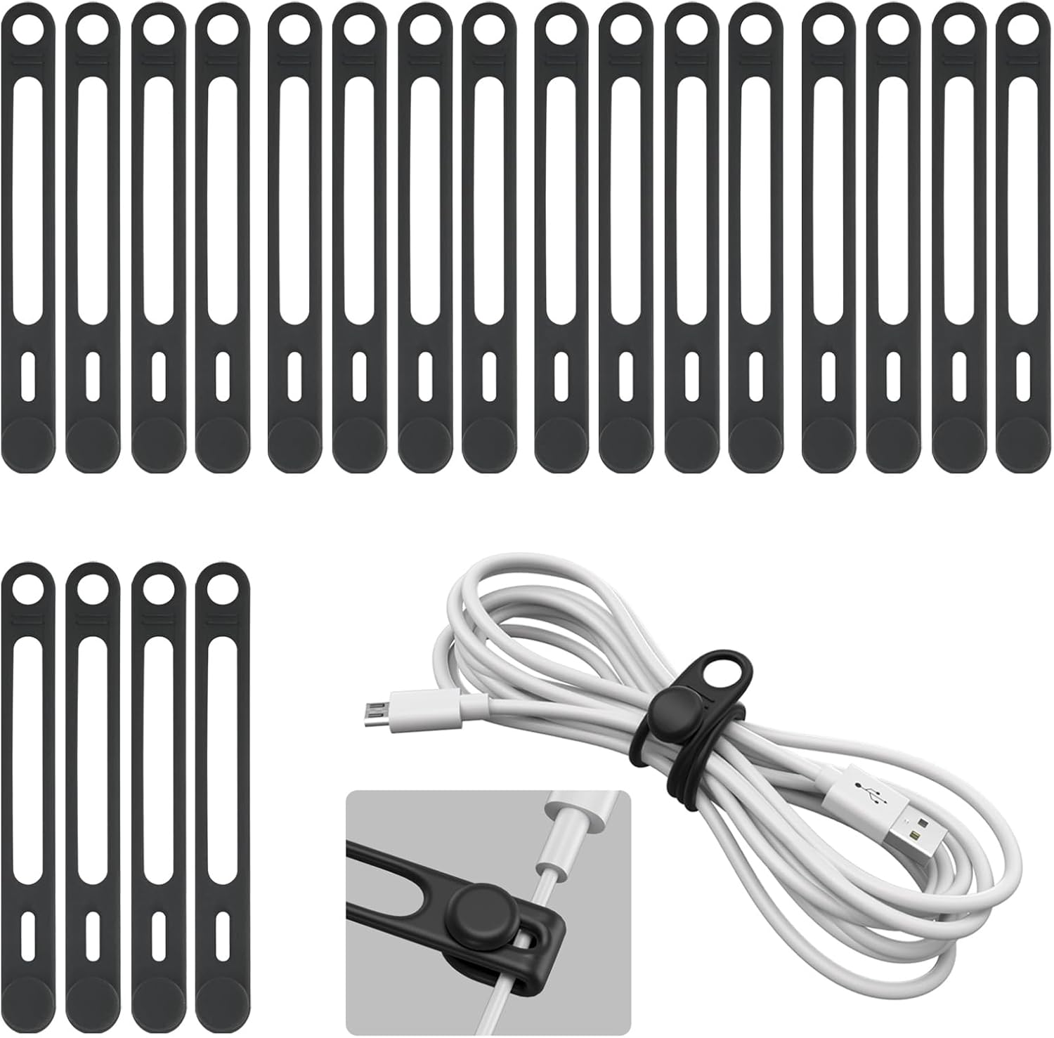 Kanemc Reusable Cable Ties - 20-Pack Cord Organizer