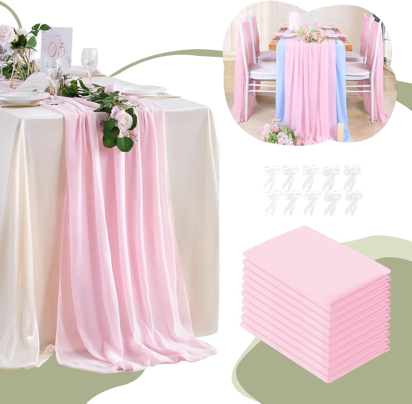 Pink Chiffon Table Runner Overlay for Rustic Chic Weddings