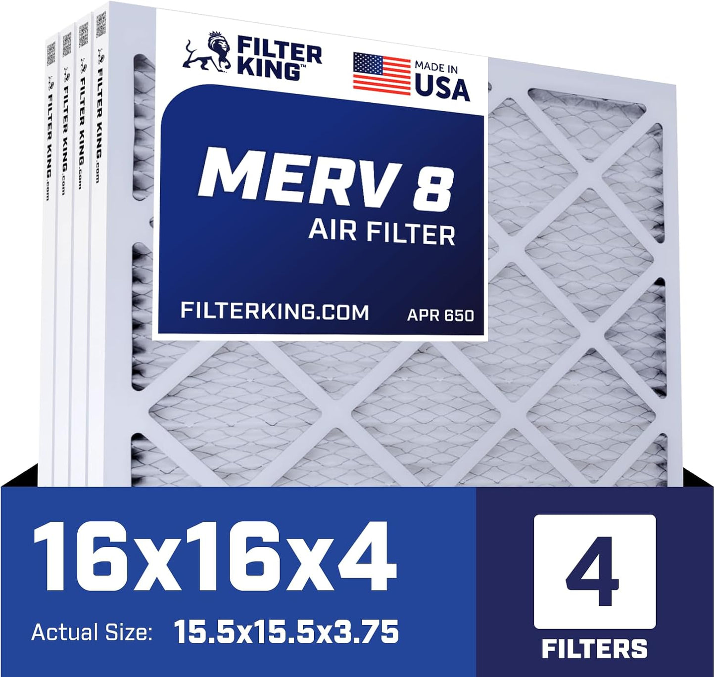 Filter King 16x16x4 Air Filter 4-Pack for HVAC Systems