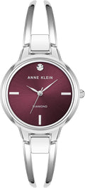 Women's Genuine Diamond Dial Bangle Watch in Burgundy - Anne Klein