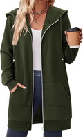 Women's Long Zip Up Hoodie Tunic - Fleece Lined Oversized