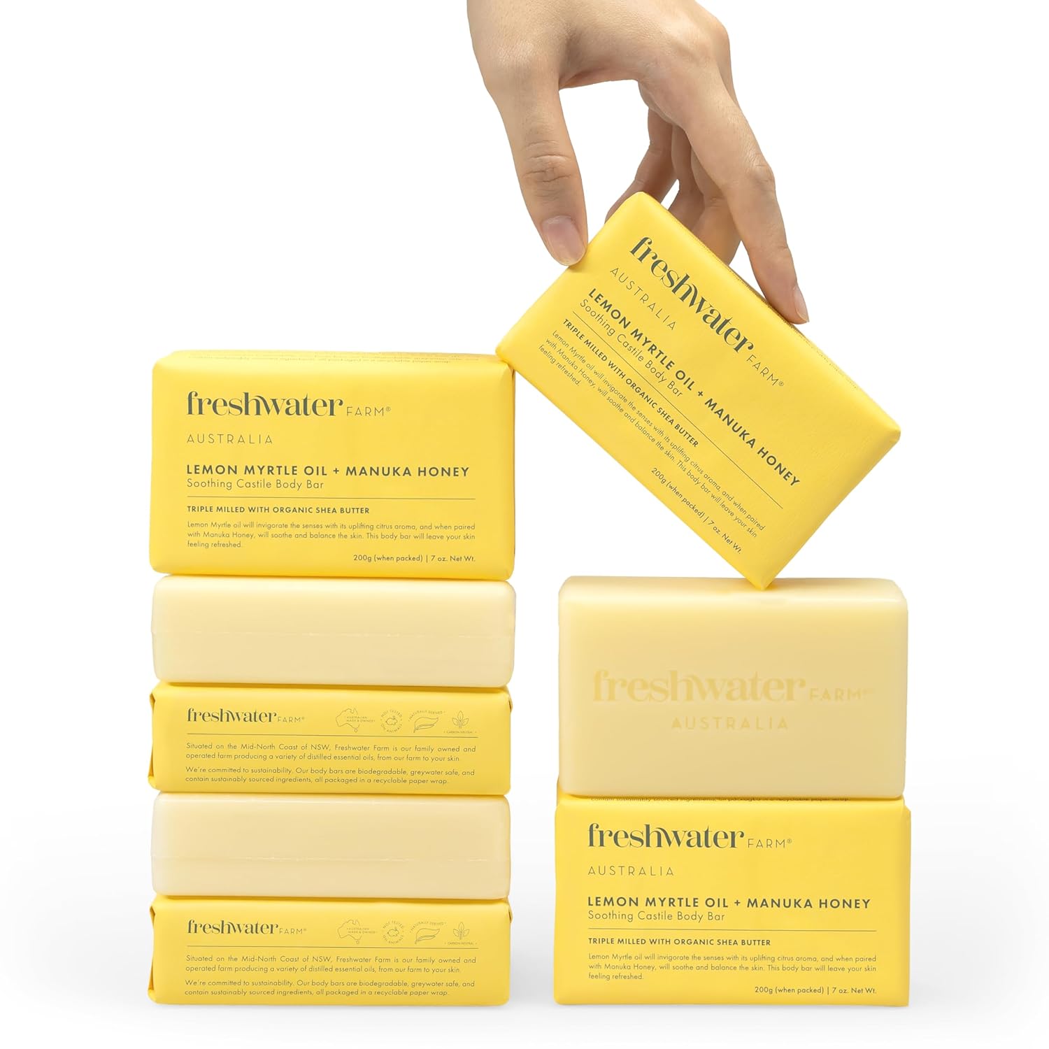 Natural Soap Bar with Lemon Myrtle and Manuka Honey - 8 Pack