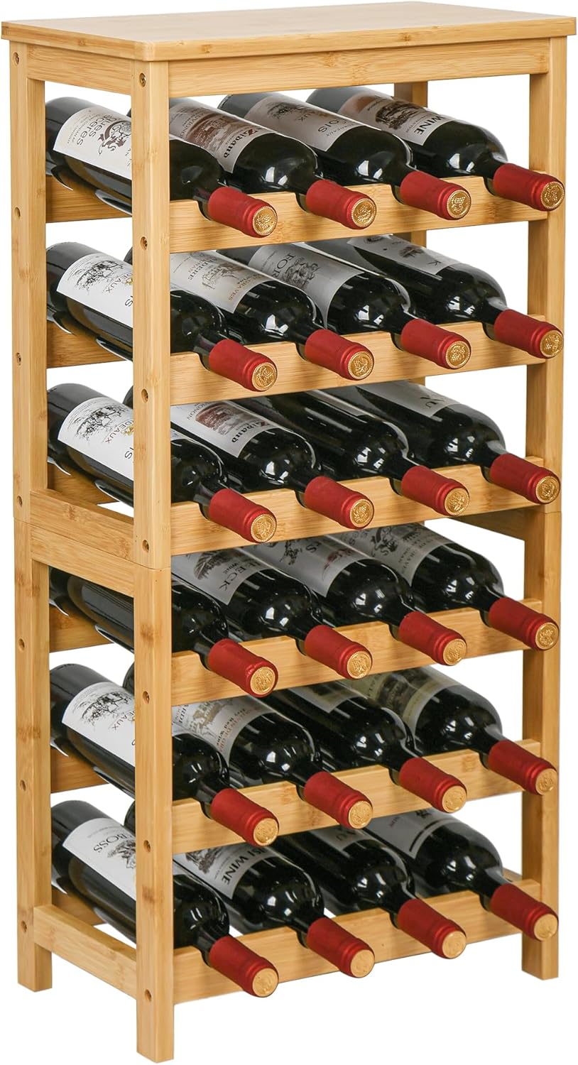 VASMIA Wine Rack Free Standing Floor, 6-Tier Bamboo Storage