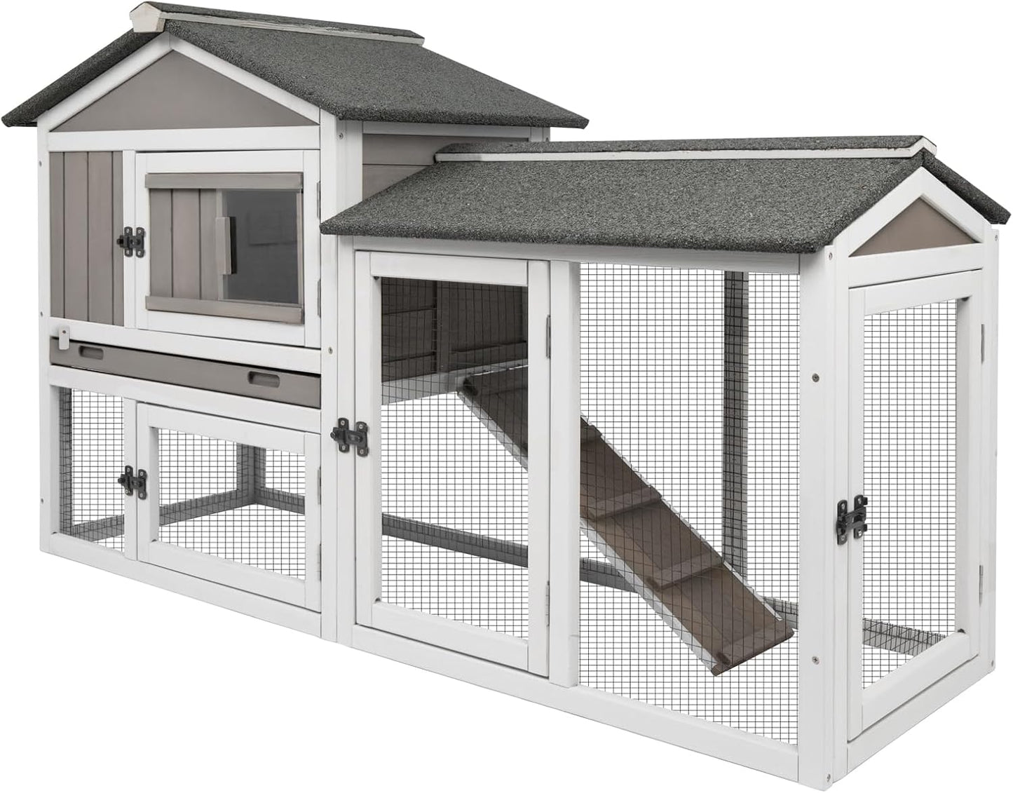 57in L Rabbit Hutch Indoor Outdoor 2-Story Cage for Bunnies