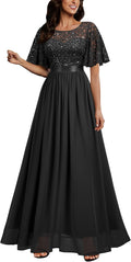 Miusol Women's Sequin Lace Butterfly Sleeve Evening Maxi Dress Formal