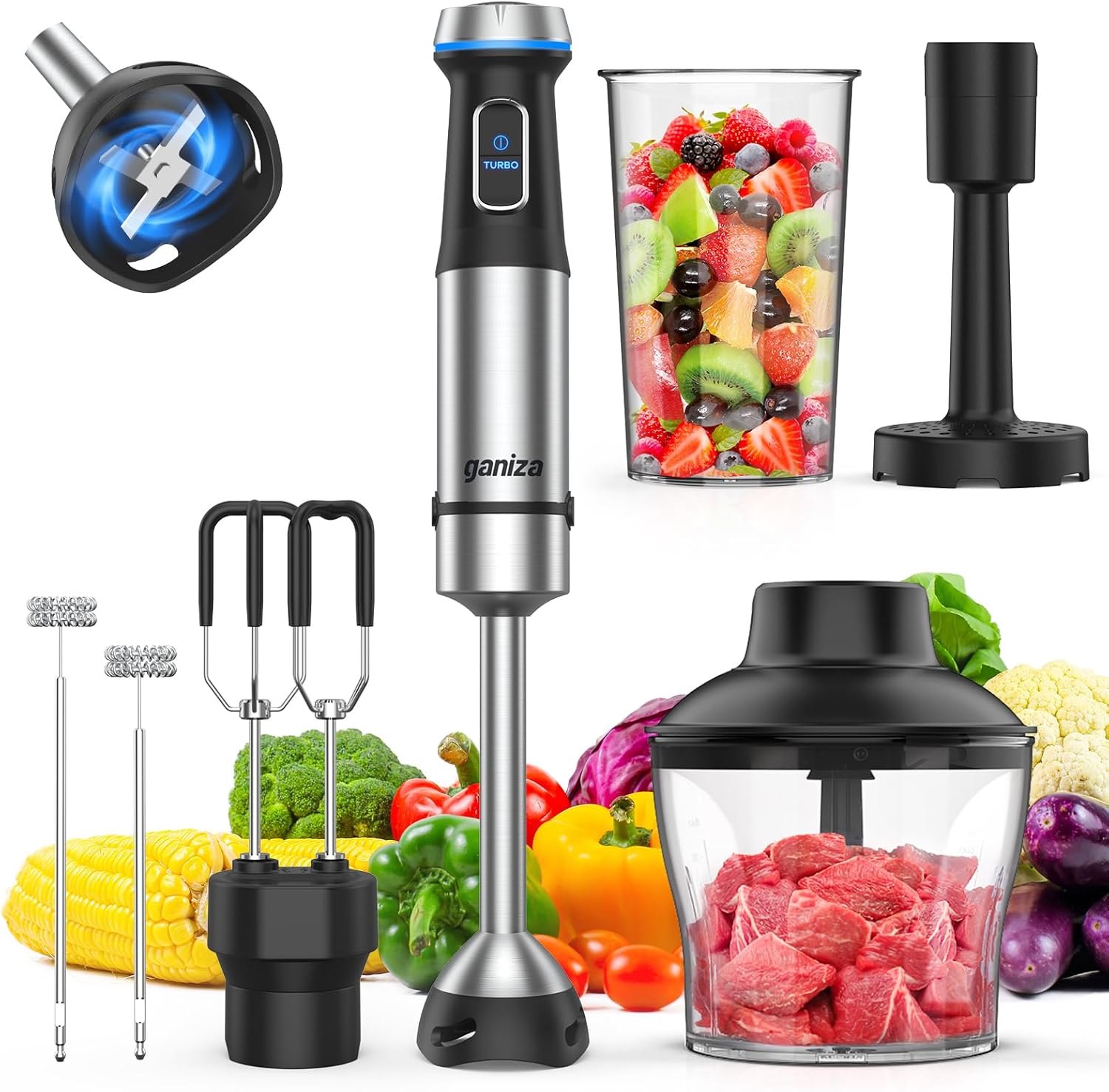 6-in-1 Ganiza Hand Blender: 15-speed, Stainless Steel Blade