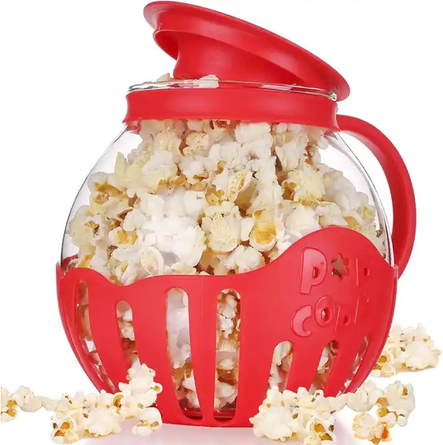 COOKQUEEN Glass Popcorn Popper - BPA-Free, Red