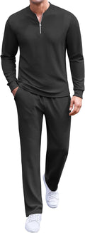 Men's 2 Piece Tracksuit Set Polo Quarter Zip - Comfortable Everyday in
