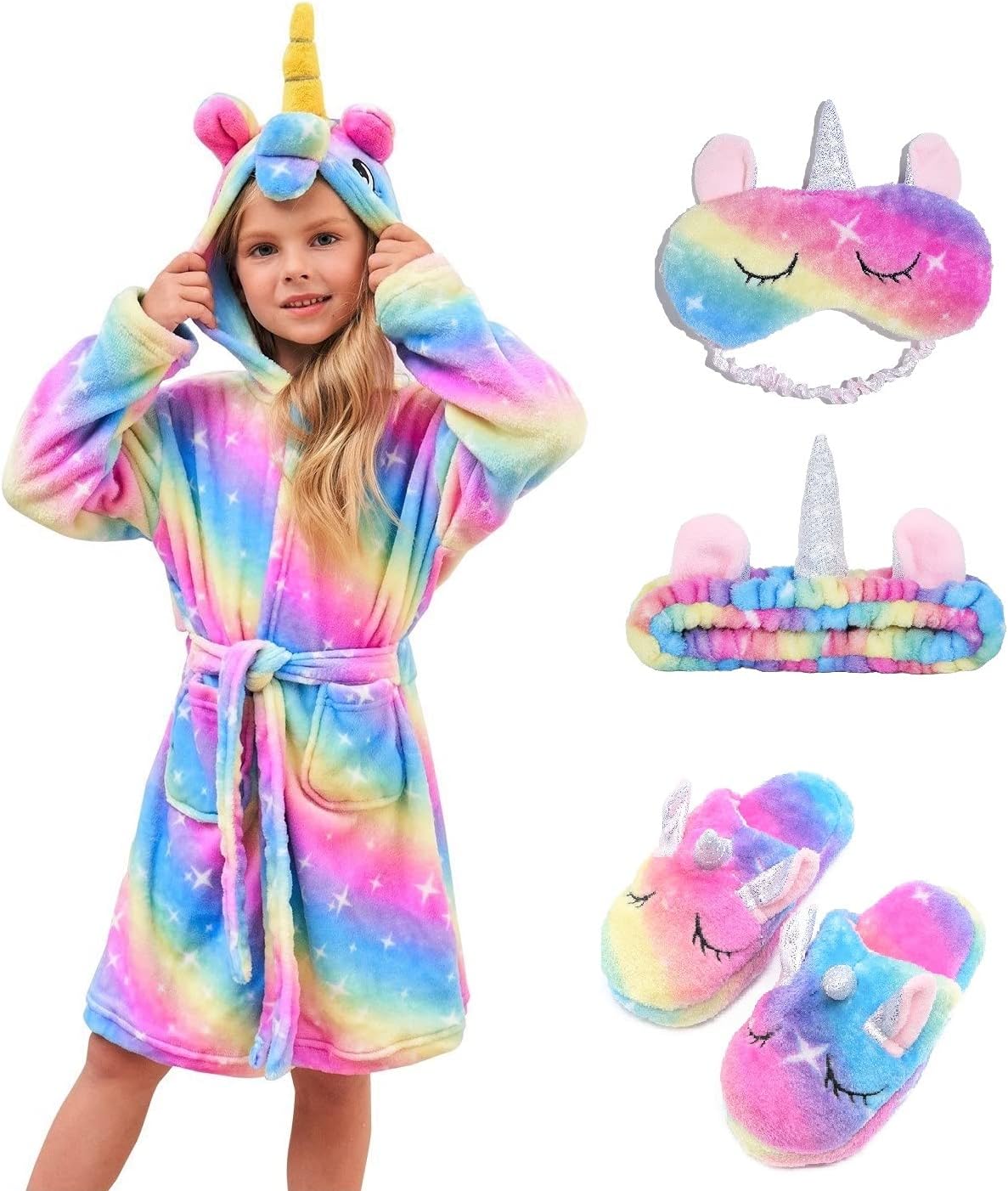 Soft Unicorn Hooded Robe with Matching Slippers and Accessories