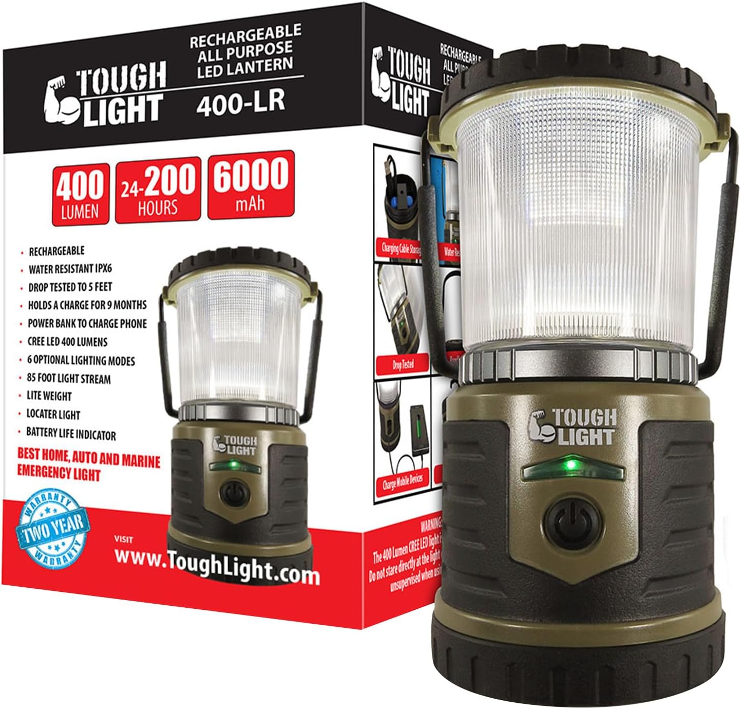 USB Rechargeable Camping Lantern with 400 Lumens & Power Bank