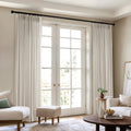Beige Pinch Pleated Thick Linen Curtains 70 in Wide 2 Panels Set