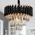 Modern Crystal Chandeliers 3-Tier Black and Gold Pendant Light