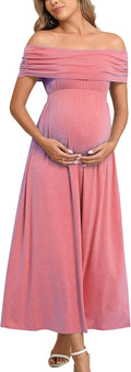 Off The Shoulder Maxi Maternity Dress for Photoshoot - Flowy Comfort