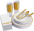 FOCUSLINE 175 Count Gold Dinnerware Set for 25 Guests - Elegant