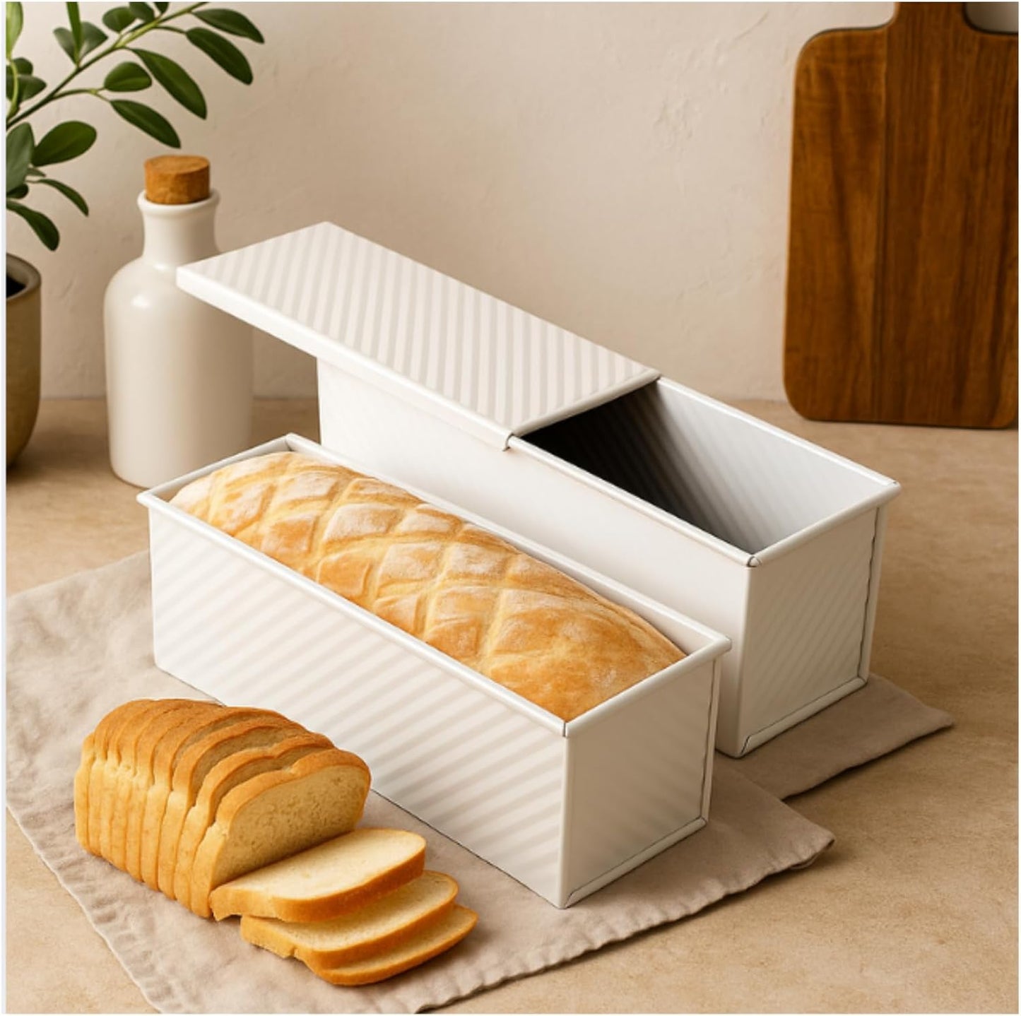 Nonstick Beige Pullman Loaf Pan Set for Perfect Bread Baking