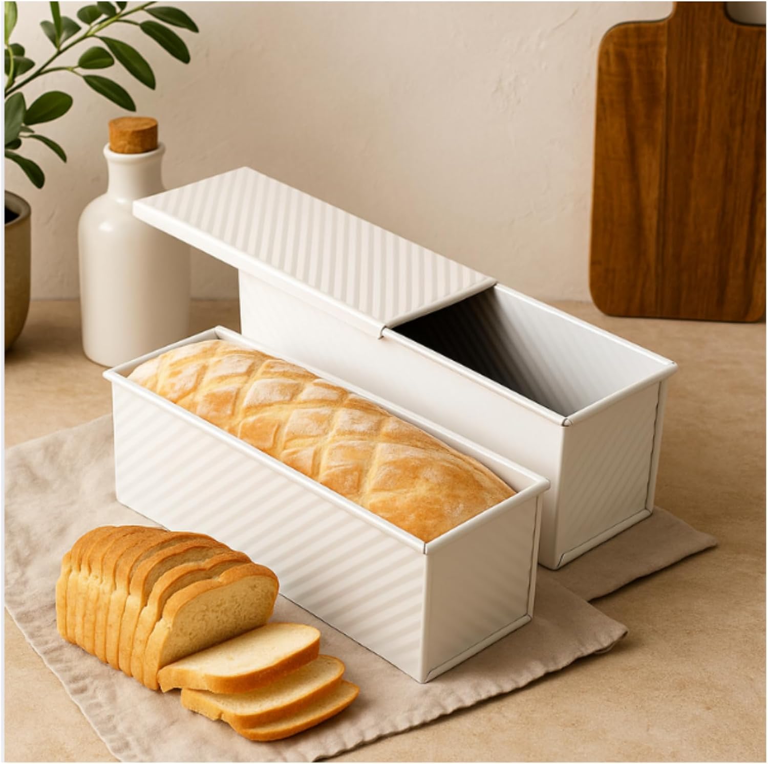 Nonstick Beige Pullman Loaf Pan Set for Perfect Bread Baking