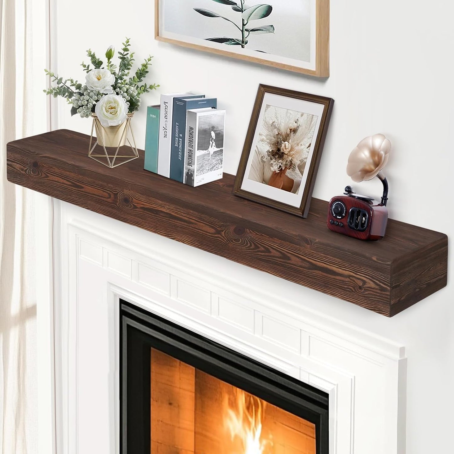 Handmade Rustic Wood Fireplace Mantel 60in for Home Decor