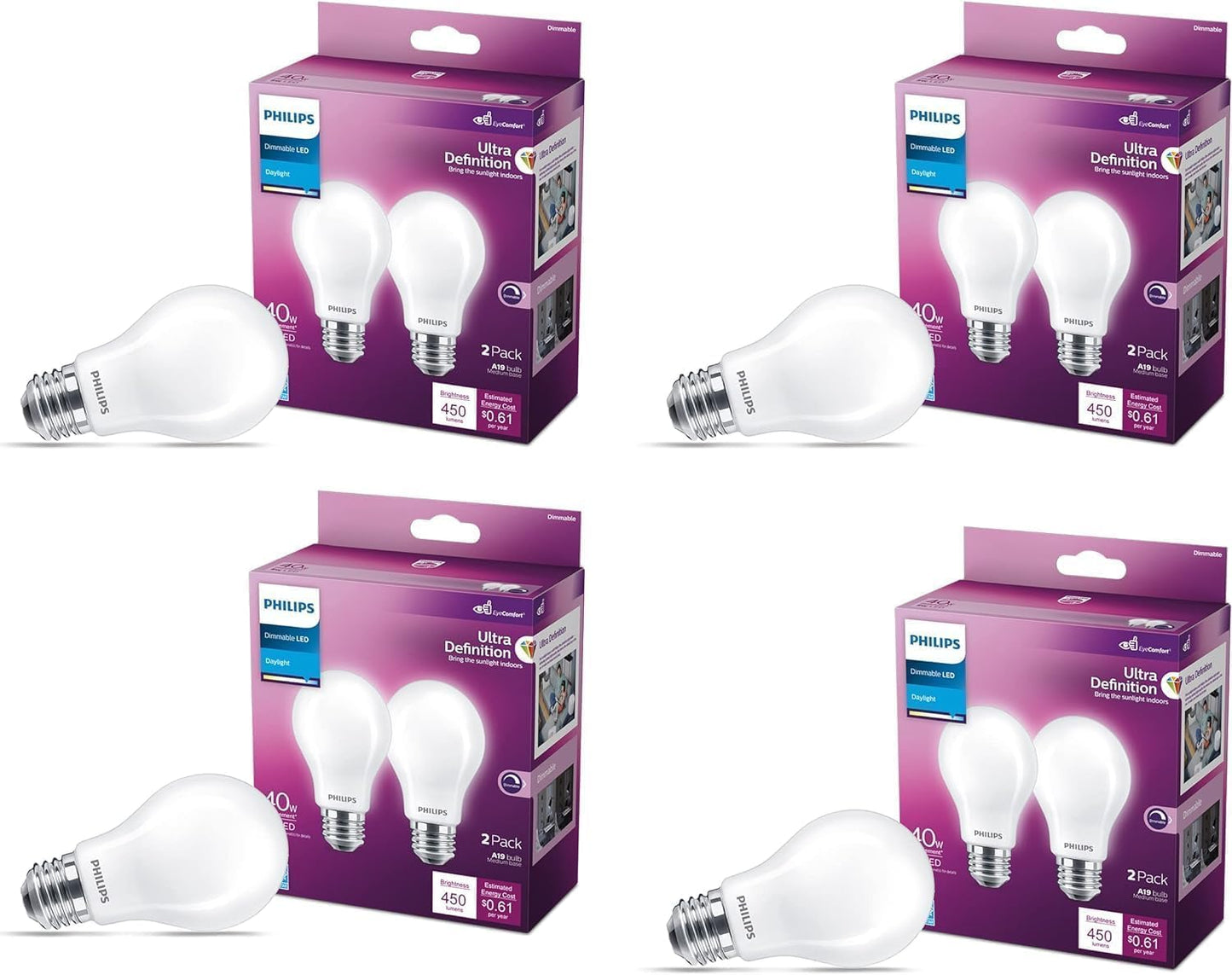 Philips LED 40W A19 8-Pack Ultra Definition Daylight Bulbs